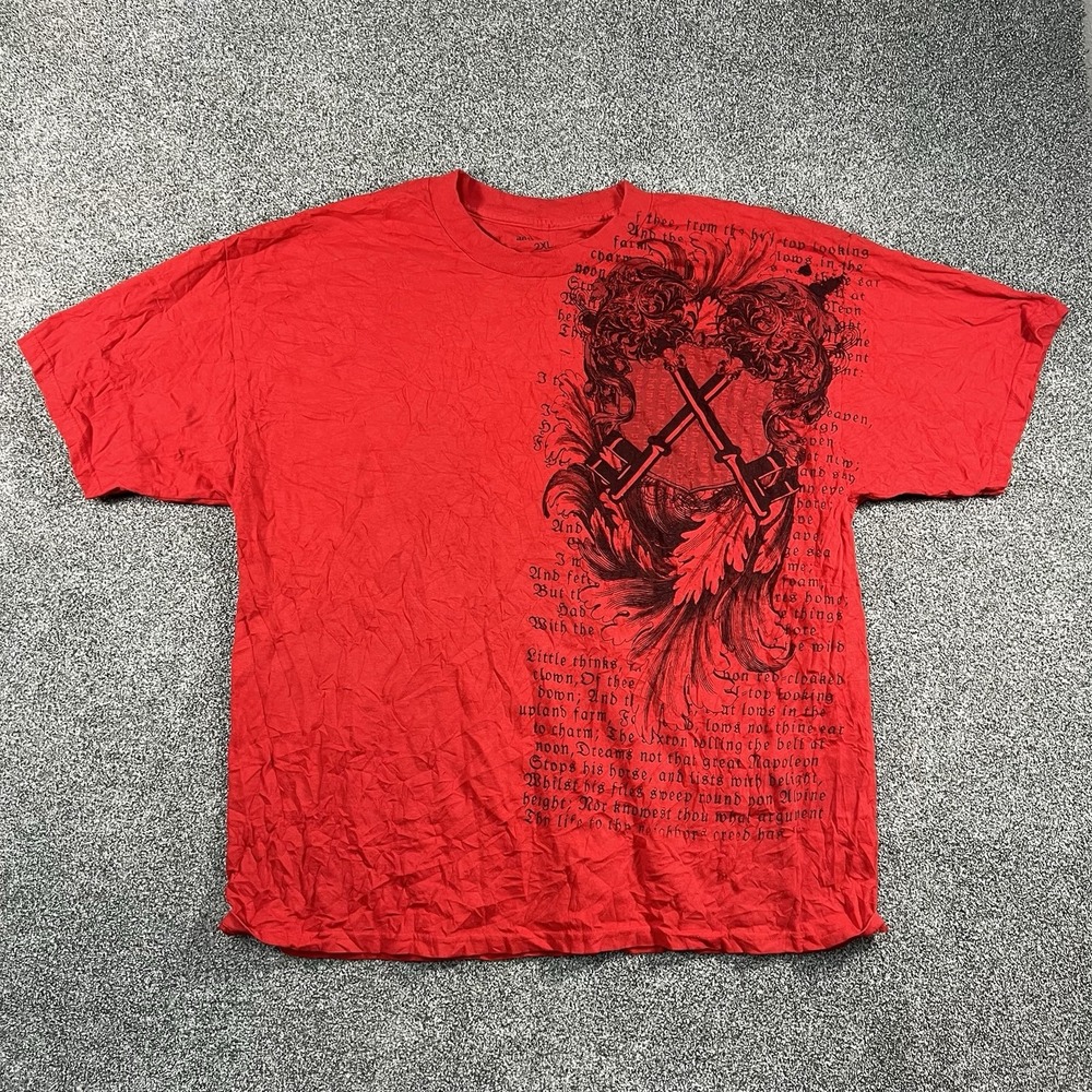 Anchor Blue Men’s 2XL Red Heraldic Cross Swords Graphic T-Shirt Y2K